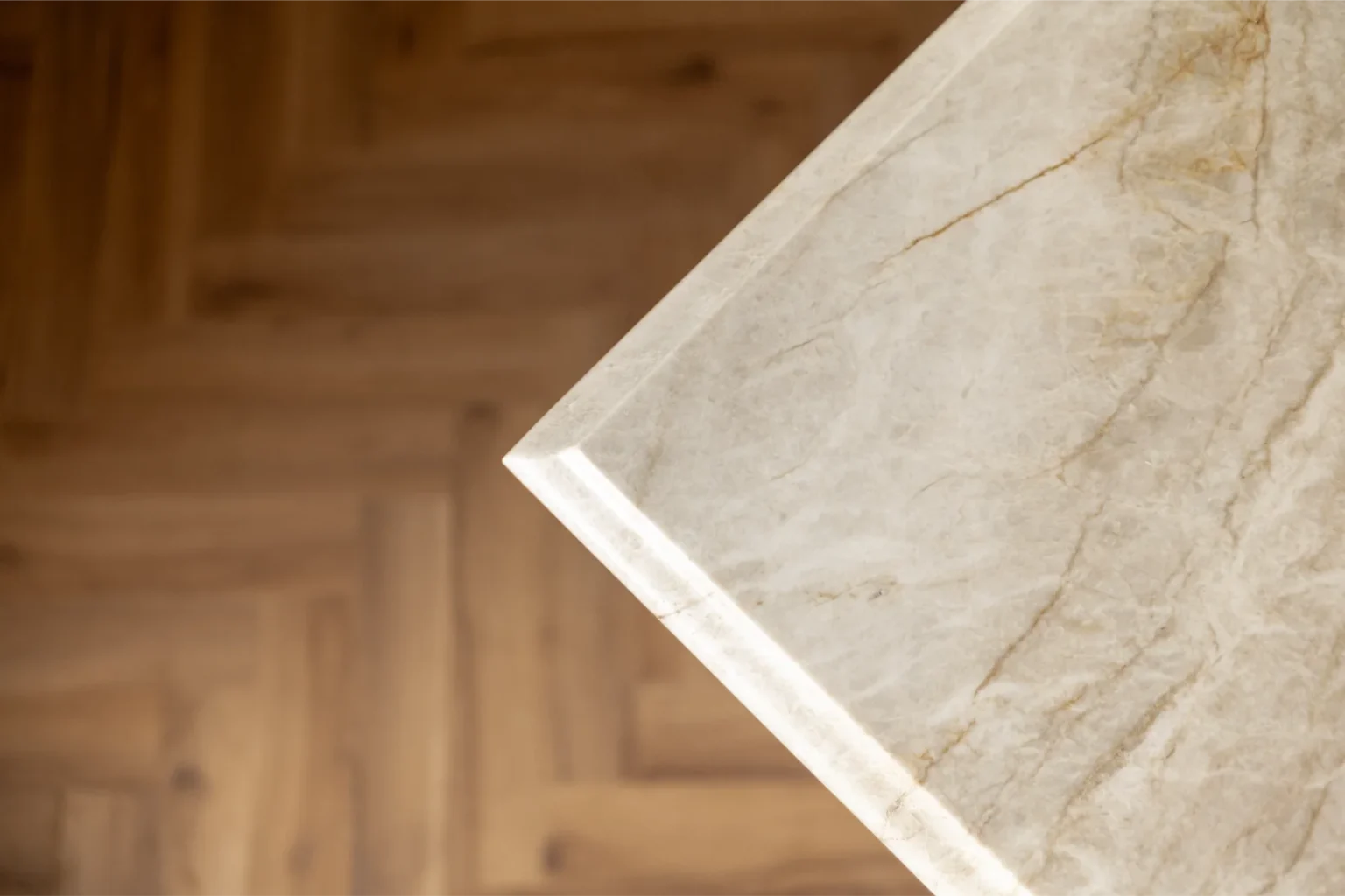 Close-up of marble countertop corner.