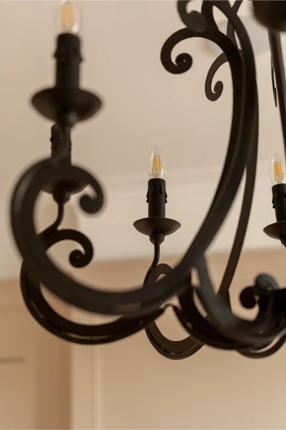 Close-up of ornate metal chandelier detail