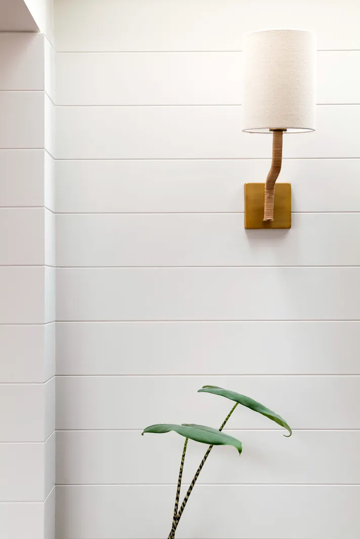 Minimalist interior with wall lamp and plant